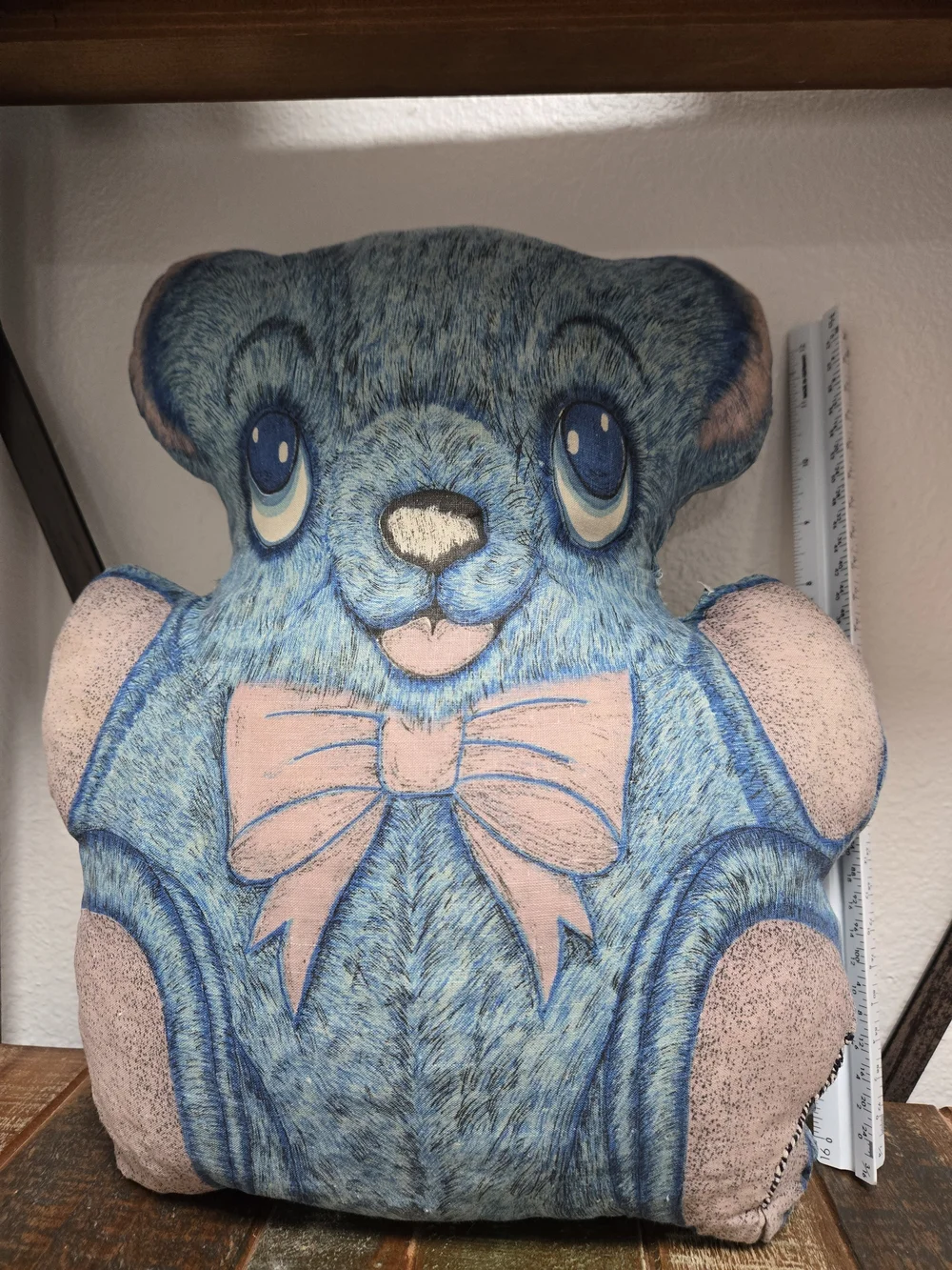 Cranston Cut Sew Blue Pink Bear Pillow 16